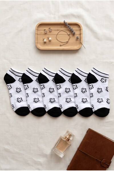 hadiora Set of 6 Black-White Figured Women's Socks - Soft Cotton