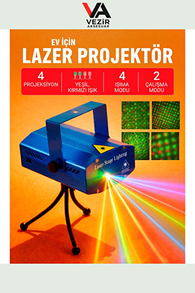 Vezir Aksesuar Mini Lazer Gösteri Projektörü | Kırmızı & Yeşil Yıldız Efekti ...