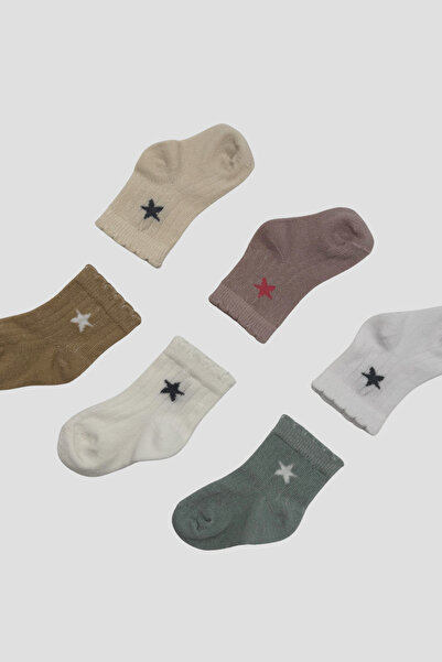 Defne Baby Newborn Baby Girl Star Patterned Premium Cotton Booties Socks Set