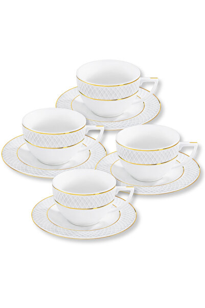 WILMAX ENGLAND Set 4 cești espresso porțelan alb cu margine aurie, 90 ml, Wilmax