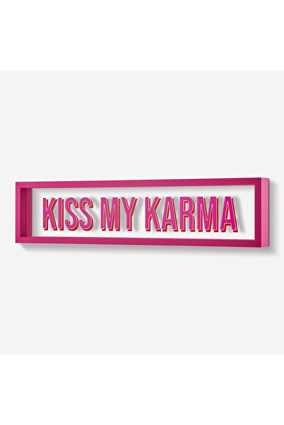 GIFT COMPANY Pembe Cam MDF Kiss My Karma Çerçeve 51X12x4 Cm