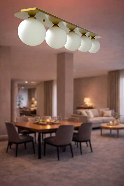 BSA LIGHTING PRİSMA 5'Lİ SIRALI ESKİTME MODERN AVİZE (BEYAZ GLOP CAM ÇAPI 12 CM)