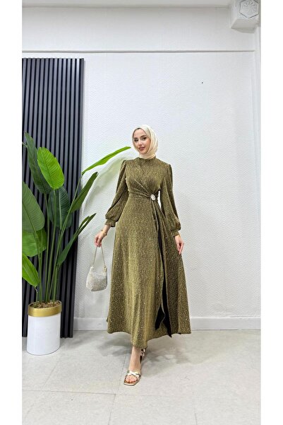 moda crn Taşlı Toka Detaylı Tesettür Abiye