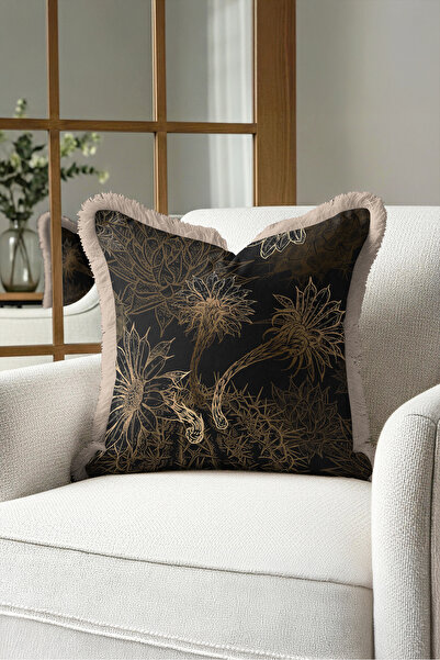 Evimde Bambaşka Botanical Floral Pattern Fringe Pillowcase-Exotic Floral Boho...