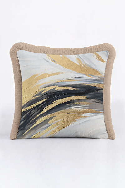 Evimde Bambaşka Abstract Marble Colorful Fringed Pillowcase - Artistic Bohemi...