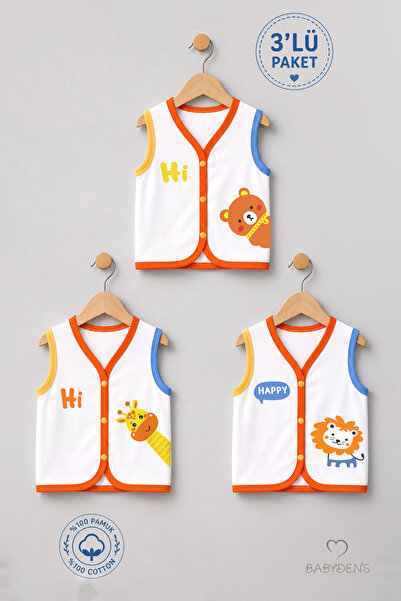 BABYDEN'S 3-Piece Baby Vest 100% Cotton with Snap Fasteners Seasonal Newborn ...