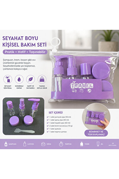 GELDİMİCOM Seyahat Mini Boy Kişisel Bakım Şişe Seti 7 Parça – Uçak Kabin Uyum...