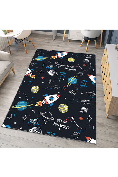 Artisan Home Store Space Rocket Çocuk Odası Halısı | Uzay Temalı Roket ve Gez...