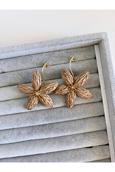 Rhea Jewelry Wicker Flower Earrings Women's Steel Earrings Gold Detailed Bohe...