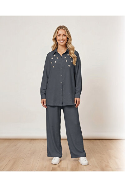 Marvella By Rasha Summer Stone-Embellished Shirt & Pants Set