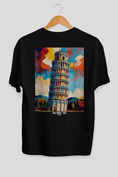 Ankhises Kosi toranj u Pizi, Italija, crna, velika, unisex majica sa leđnim p...