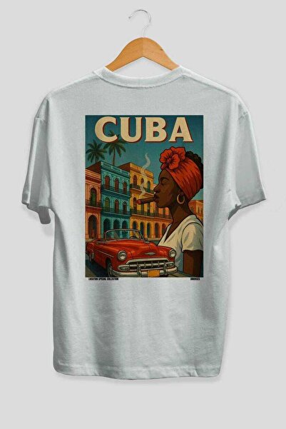 Ankhises Cuba White Oversize Country City T-shirt με στάμπα στην πλάτη, Unise...