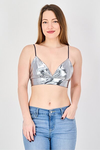 Don't Call Me Jennyfer Women V-Neck Sleeveless Textured Tank Top, Silver