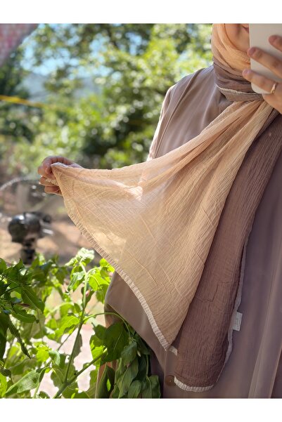 Mehru Scarfs Double Color Gradient Muslin - Sand Shawl - Non-Slip Texture - S...