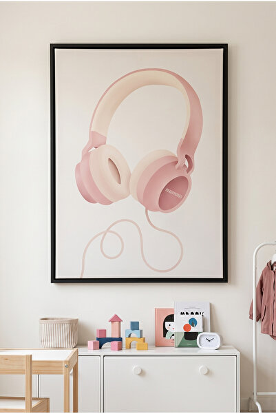 Jasmine Art Minimalist Pink Headphones Kids Wall Art | Portrait Framed Canvas...