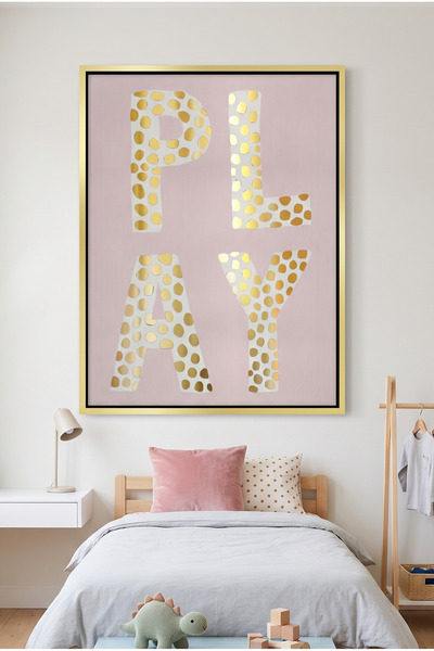Jasmine Art PLAY Word Kids Wall Art | Portrait Framed Canvas Print with Gold ...