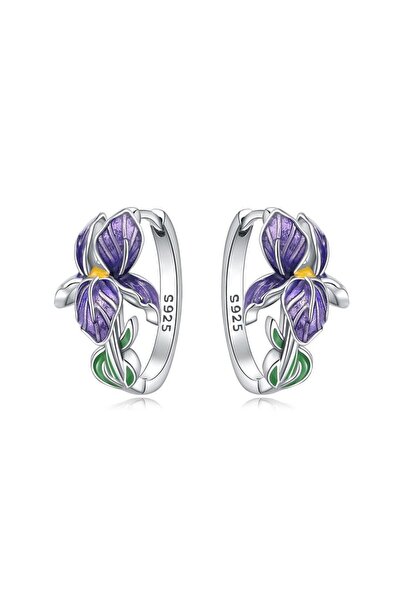 Choice A pair 925 Sterling Silver Flower and Plant Series Purple Iris Earring...