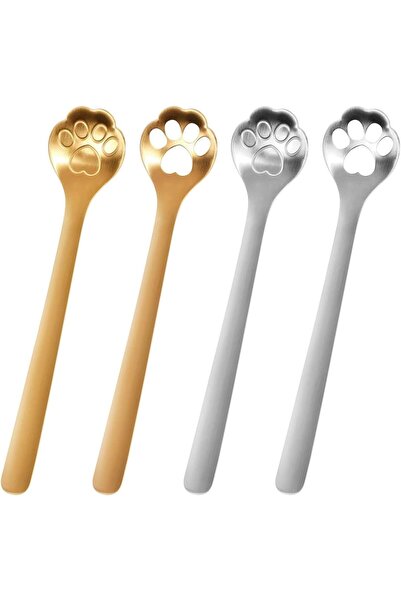 Arabest Cat Paw Coffee Scoops,Golden Stainless Steel,Small Dessert Scoop,Stir...