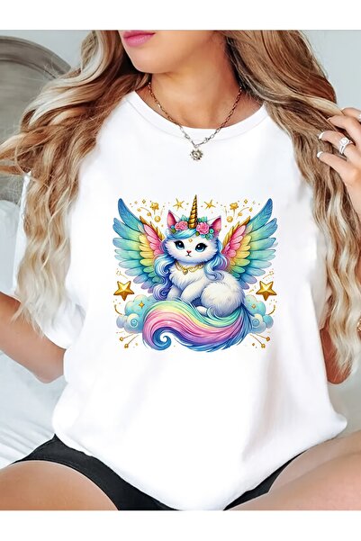 NOURAM Women'S Magical Cat Print T-Shirt - Short Sleeve, Crew Neck Casual Top...