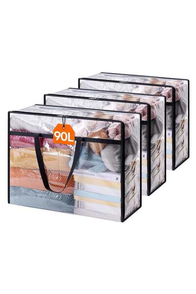 Arabest 3 Pack Clear Clothes Storage Bags,90L Plastic Blanket Storage,Vinyl F...