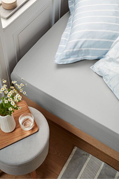 Tchibo Single Percale Plain Fitted Sheet 90 x 200 cm, Grey