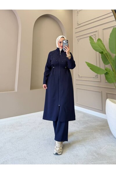 moda4b Γυναικείο σετ υφασμάτινο χιτζάμπ 2 τεμαχίων με λεπτομέρειες από πέρλες...