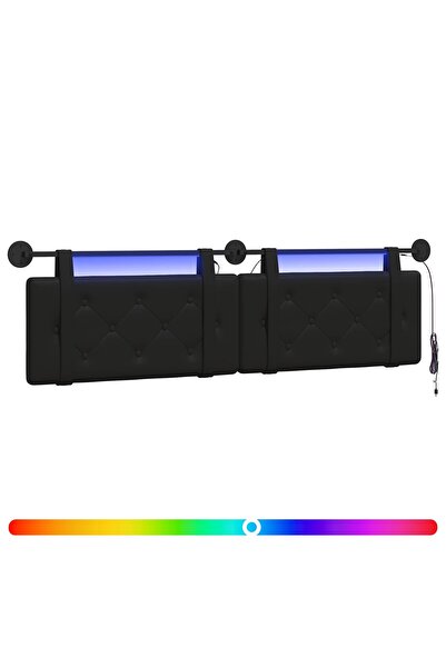 vidaxl Tăblie de pat suspendată Cu lumină LED Negru Piele artificială