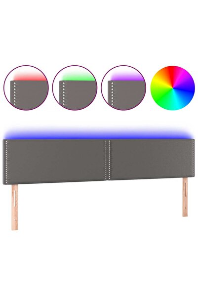 vidaxl Tăblie de pat cu LED, gri, 200x5x78/88 cm, piele ecologică