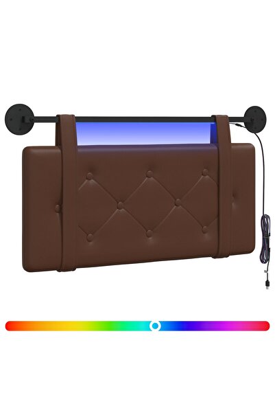 vidaxl Tăblie de pat suspendată Cu lumină LED Maro Piele artificială