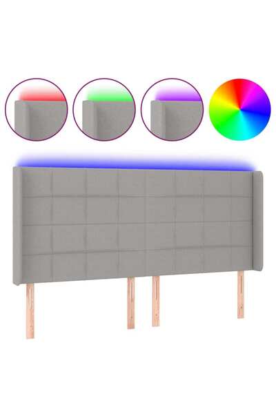 vidaxl Tăblie de pat cu LED, gri deschis, 163x16x118/128 cm, textil