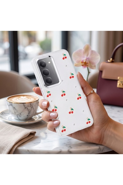 Hatreds Redmi 15 Uyumlu Fiyonk Desenli Simli Şeffaf Silikon Telefon Kılıfı Ka...