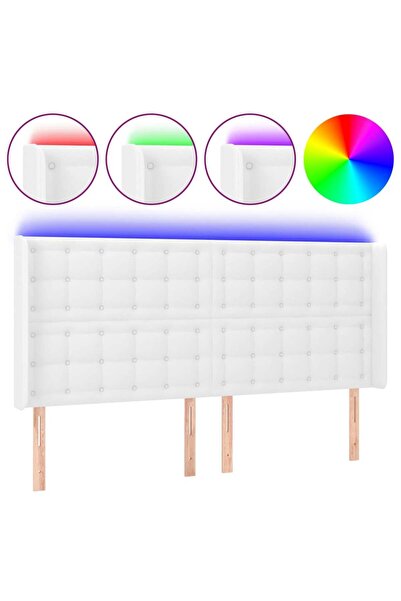vidaxl Tăblie de pat cu LED, alb, 183x16x118/128 cm, piele ecologică