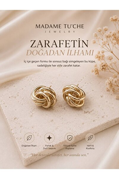 Yerel Üretici Knot Design Gold Color Earrings