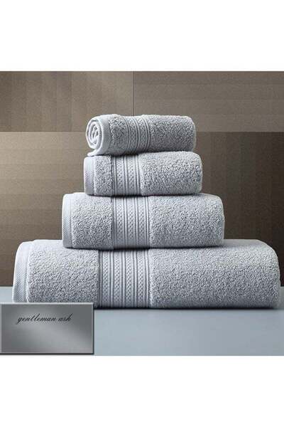 Arabest 4-Piece Towel Set,Grey Cotton Luxury Plush,2 Square,1 Washcloth,1 Bat...