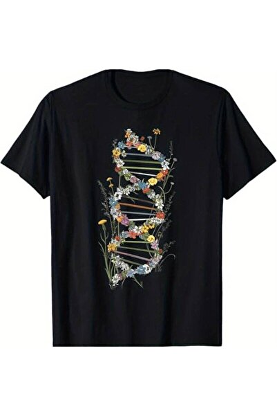 NOURAM Men'S T-Shirt Featuring DNA Strand Wildflowers, Made of 100%, Short-Sl...