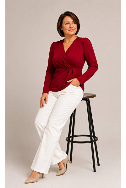 trendbysena Double-Breasted Collar Buzzy Fabric Blouse