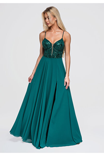Larica Women's Evening Dress, Maxi Length with Deep Neckline LA-OM-DLR374