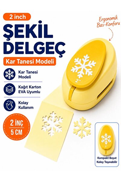 OFİSİNN Şekilli Mega Boy Delgeç/Şekilgeç 5 cm Kar Tanesi Sarı