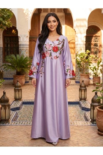 Finelook 3D Floral Applique Abaya with Cherry Blossom Embroidery | Bell Sleev...