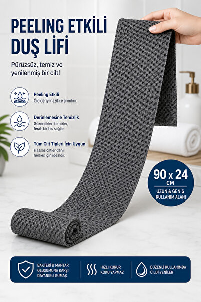 welcomein Peeling Etkili Duş Lifi 90x24 cm Çift Taraflı Banyo Kesesi Derin Ci...