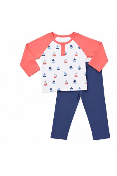 PALM PEANUTS Kids Cotton Sailboat Print Pajama Set | Long Sleeve T-Shirt & Na...