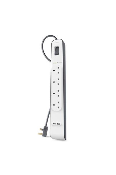 Belkin Power Strip, 2 meters long, with 2 USB-A ports and 4 power outlets
