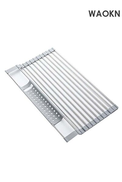 WAOKN Stainless Steel Roll Up Dish Drying Rack Silicone Folding Shelf Kitchen...