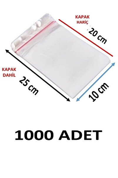 MTKardeşler 1000 قطعة 10x20+5 سم أكياس جيلاتينية شفافة لاصقة