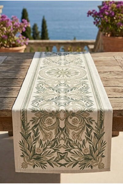 MUN HOME Rome Antique Khaki Green 1 Runner Tablecloth Runner Digital Printing