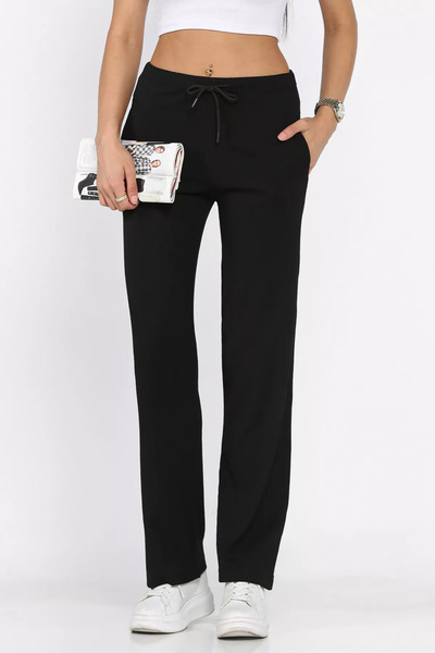 Aryena Black Women's Self-Patterned Elastic Waist Palazzo Trousers