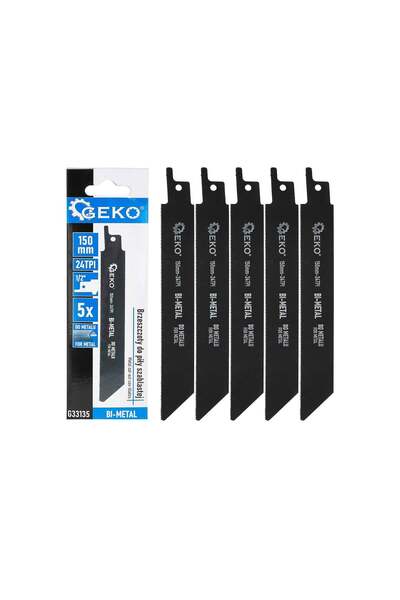 GEKO Set de lame bimetalice pentru ferăstrău alternativ, 24 TPI, 150 mm, 5 bu...
