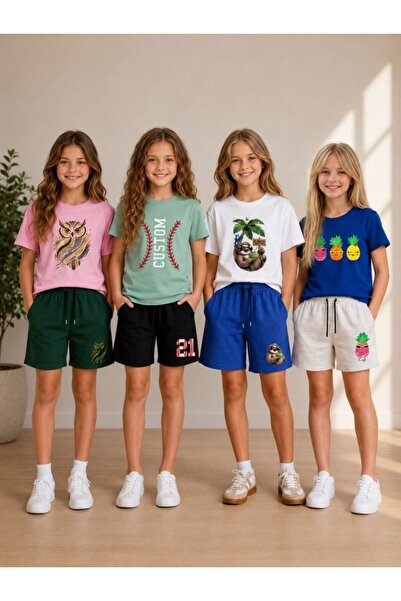 cm buseyiz C&M Girls' Multi-Colored Printed 4-Piece Shorts Set