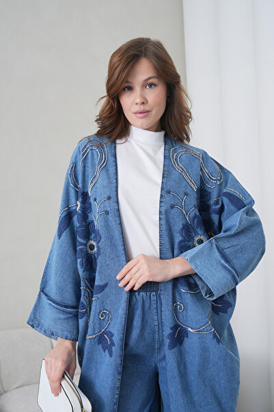 Moda Neval Kadın Yarasa Kol Kot Kimono Hırka Alt Üst Takım