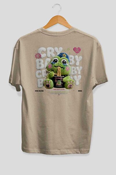Ankhises Μπλουζάκι Cry Baby Oversize με στάμπα στην πλάτη, μπεζ, Unisex, 100%...